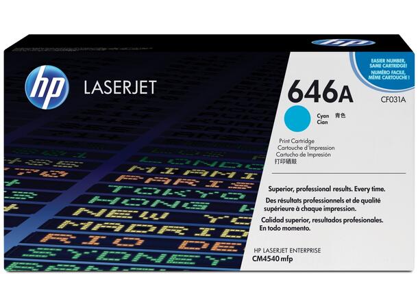 Toner HP CF031A serie 646 12.5K blå passer til HP CM4540 